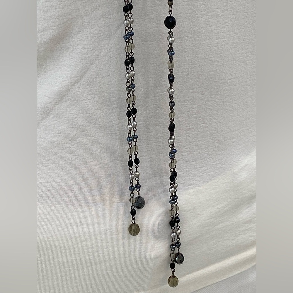 Versatile Black/Silver/Gray Beaded Lariat Necklace - image 5